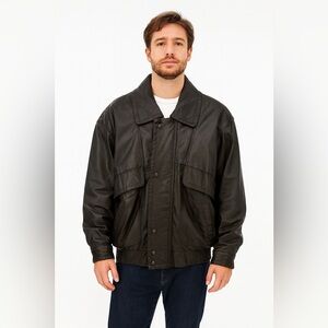 Vintage Phase 2 Leather Zip Up Bomber Jacket Insulated Size Large